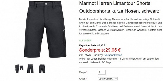 Marmot Herren Limantour Shorts 29,95€ - 66% günstiger