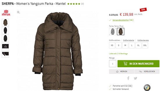Bergfreunde Preisgrounder - Sherpa Rasa Crew Pullover & W's Yangzum Parka 50% reduziert