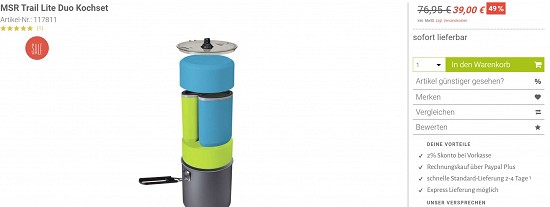 MSR Trail Lite Duo Kochset 39,00€ - 49% gespart