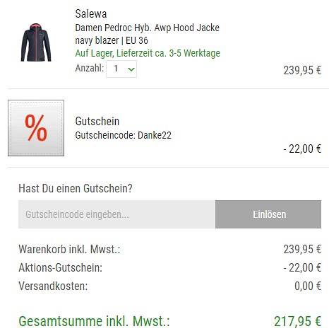 22€ Gutschein ab 150€ Einkaufswert bei bergzeit