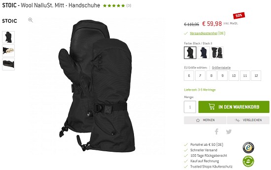 Bergfreunde Preisgrounder - 50% auf Stoic Handschuhe