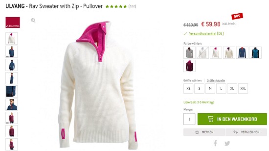 Bergfreunde Preisgrounder - ULVANG - Rav Sweater with Zip - Pullover 50% reduziert