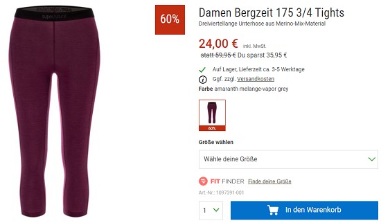 Bergzeit Hammerangebot - Funktionsunterwäsche von Super.Natural (m/w) reduziert