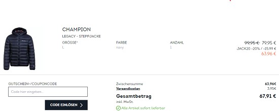 20% Rabatt on top auf Jacken & Oberteile-Bestseller bei sportscheck