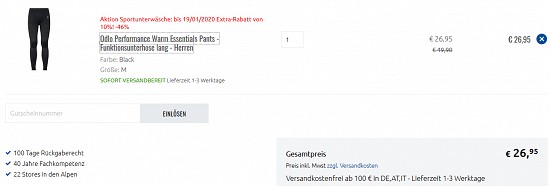 10% Extra-Rabatt auf Sportunterwäsche bei sportler - nur noch bis morgen