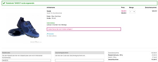 15% on Top auf Schuhe bei sportokay