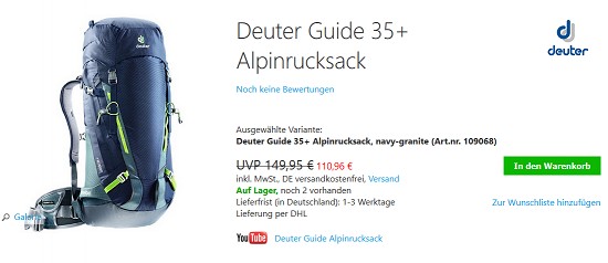 Mindestens 10% Rabatt auf alle Deuter-Rucksäcke bei chalkr