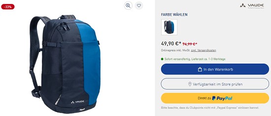 Deal of the Day - VAUDE Tecographic III 23 - 33% günstiger bei intersport