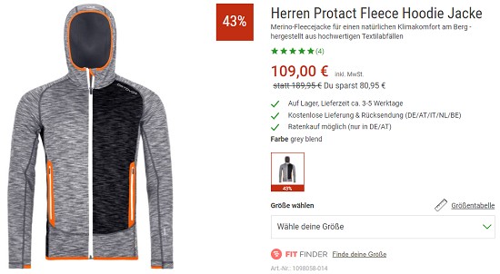Bergzeit Hammerangebot - Ortovox Fleecejacke jetzt 43% reduziert
