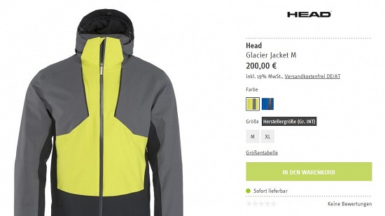 Head Glacier Jacket M 200,00€ - 67% günstiger