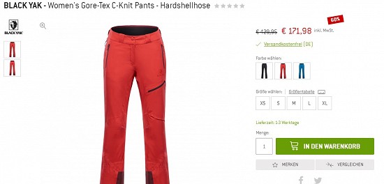 BLACK YAK - Women's Gore-Tex C-Knit Pants - Hardshellhose 171,98€ - 60% Ersparnis