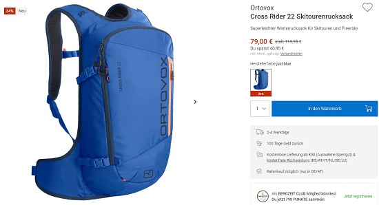 Bergzeit Hammerangebot - Ortovox Rucksäcke - jetzt bis zu 34% sparen