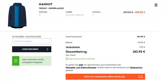 Winterjacken-Special bei sportscheck - 15€ pro Jacke sparen