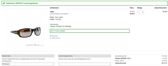 Ausgewählte Sonnenbrillen bis zu 34 % reduziert bei sportokay
