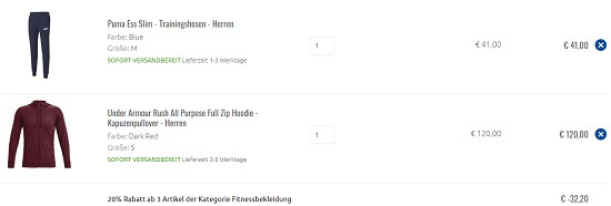 20% extra auf Fitnessbekleidung bei sportler