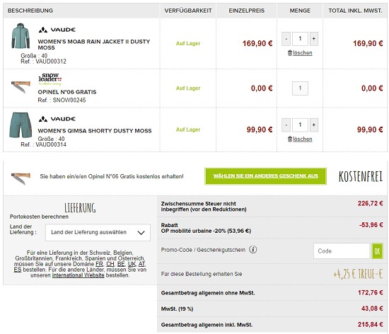 20% ab dem Kauf von zwei Artikeln auf das Skate- & Radpendlersortiment