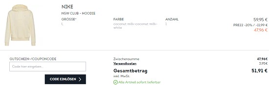 PreSummer Sale: 20% on top auf ausgewählte Artikel bei sportscheck