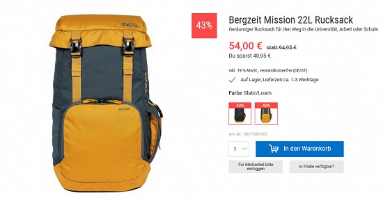 Bergzeit Hammerangebot - Bergzeit Rucksack und Reisetasche 43% reduziert