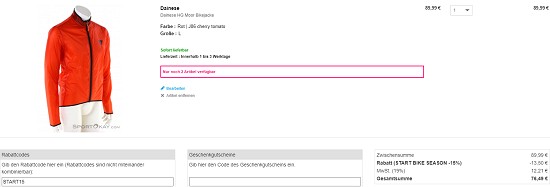 15% Rabatt auf Bike-Bekleidung & Schuhe bei sportokay