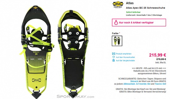 Bis zu 33% Rabatt auf ausgewählte Schneeschuhe bei sportokay