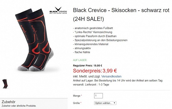 Black Crevice - Skisocken - schwarz rot 3,99€ - 80% gespart