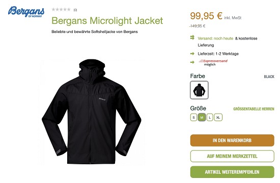 Bergans Softshell Jacke über 30% reduziert!
