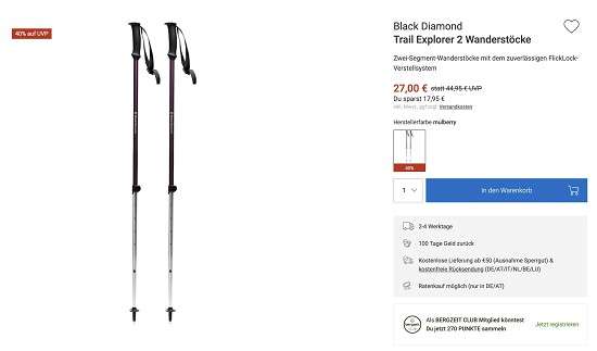 Spare 40% auf Black Diamond Trekkingstöcke