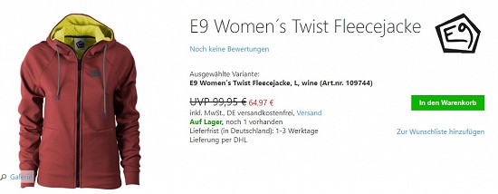 E9 Women´s Twist Fleecejacke 64,97€ - 35% gespart