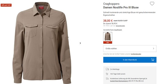 Bergzeit Hammerangebot - Craghoppers Wanderbekleidung jetzt bis zu 61% reduziert bei bergzeit