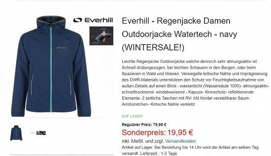Everhill - Regenjacke Damen Outdoorjacke Watertech 19,95€ - 75%
