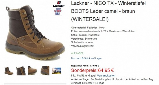 Lackner - NICO TX - Winterstiefel BOOTS Leder camel - braun 64,96€ - 53% günstiger