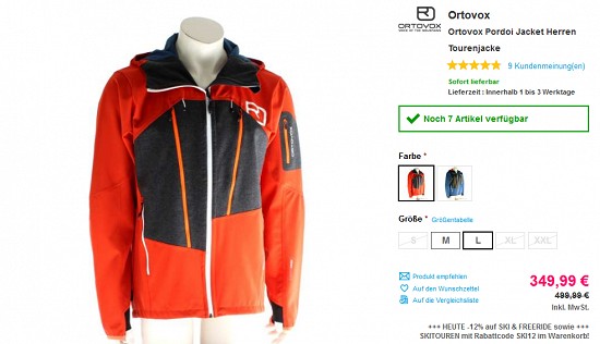 Bis zu 30% Rabatt auf Ortovox bei sportokay