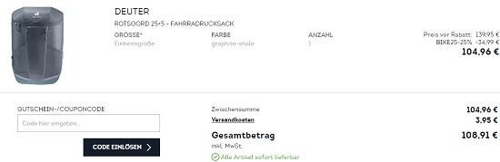 Bis zu -25 % on top auf ausgewählte Bike-Artikel bei sportscheck