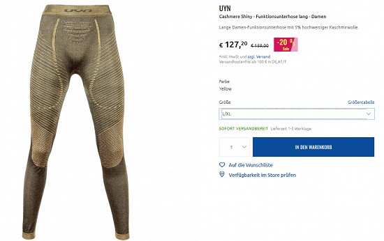 Mindestens 20% Rabatt auf Funktionswäsche von UYN bei sportler