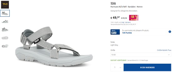 Ausgewählte Freizeit- und Wandersandalen von Teva bis zu 50% reduziert bei sportler