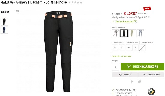 Markensale - Maloja bis zu 55 % reduziert im Outlet der bergfreunde