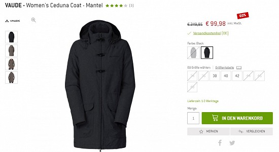 VAUDE - Women's Ceduna Coat - Mantel 99,98€ - 60% gespart