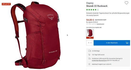 Bergzeit Hammerangebot: Osprey Rucksäcke bis zu 42% reduziert