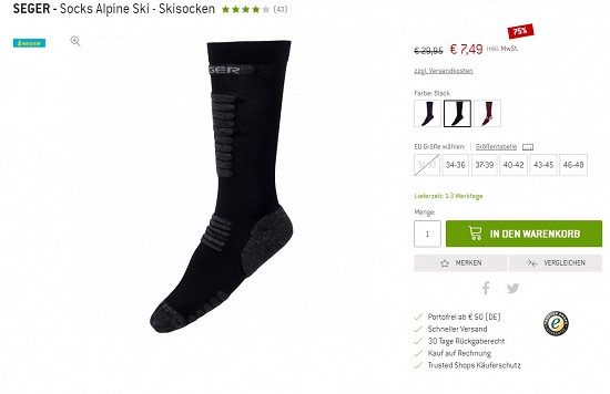 SEGER - Socks Alpine Ski - Skisocken 7,49€-75% gespart