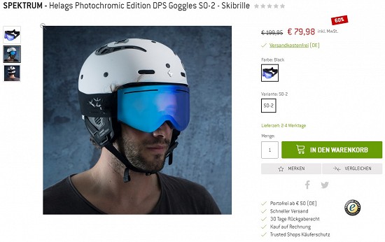 SPEKTRUM - Helags Photochromic Edition DPS Goggles S0-2 - Skibrille 79,98€-60%gespart