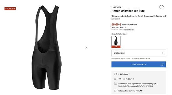 Bis zu 50% auf Castelli Fahrradkleidung