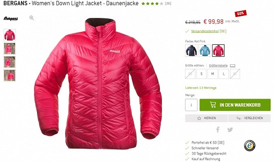 BERGANS - Women's Down Light Jacket - Daunenjacke 99,98€-60% reduziert