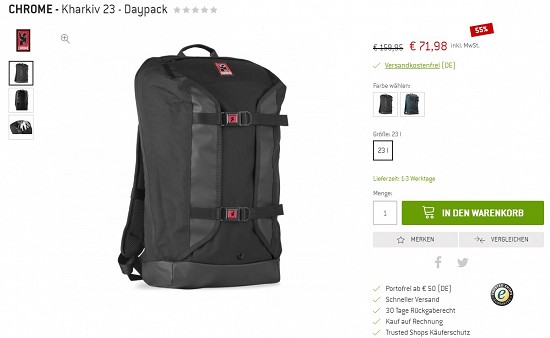 CHROME - Kharkiv 23 - Daypack 71,98€-55% Ersparnis