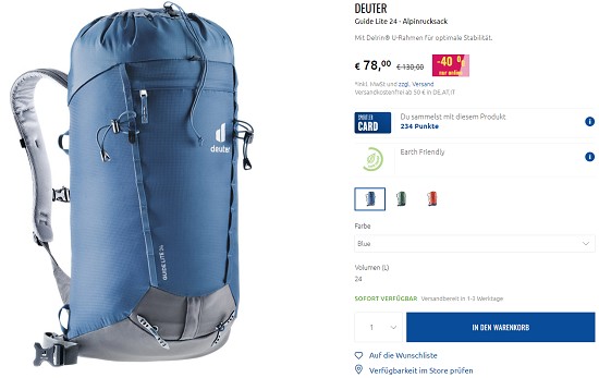 Bis zu 40% auf Deuter Rucksäcke bei sportler sparen