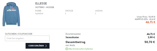 15% on top auf nicht reduzierte Kleidung bei Sportscheck