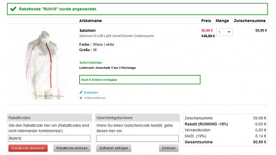 15% Extra-Rabatt auf die Kategorie Running bei sportokay