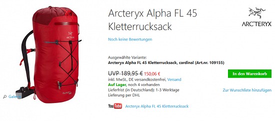 Mindestens 20% Rabatt auf Ausgewähltes von Arcteryx bei chalkr