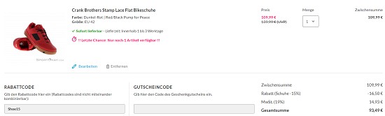 15% on Top auf Schuhe bei sportokay