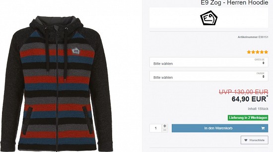 E9 Zog - Herren Hoodie 64,90€ - 50% reduziert