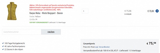 10% Extra-Rabatt auf alle Sale-Artikel bei sportler + Gratisversand - nur noch heute!